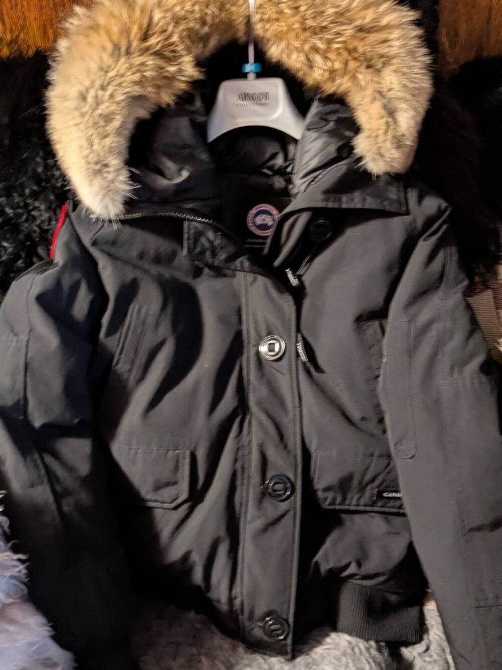 CANADA GOOSE  Chilliwack Bomber M size  with the hood ( trimmed by coyote fur  )